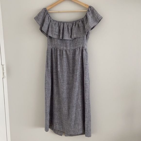 FRNCH Paris Ruffle Off the Shoulder Button Dress - Picture 6 of 11